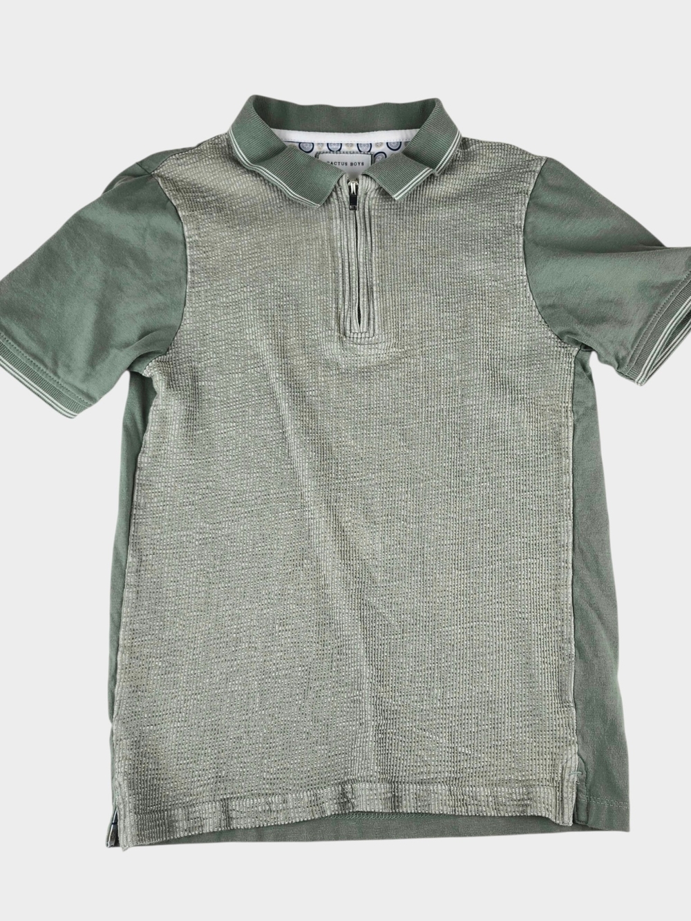 Cactus Boys Short-Sleeve Half-Zip Polo in Sage Green